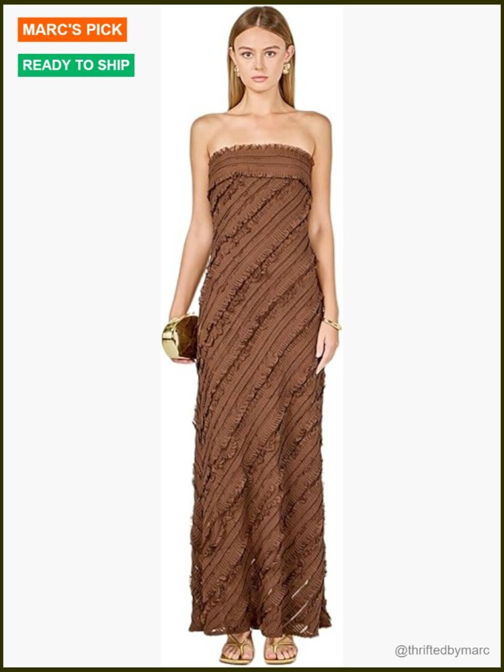 Strapless Ruffled Maxi Dress - Flowy Silhouette, Sleeveless, Pull On,